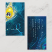 Carte De Visite Plumes Peacock or bleu Monogramme (Devant / Derrière)