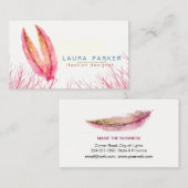 Carte De Visite Plumes roses Aquarelle Boho Girly Chic (Devant / Derrière)