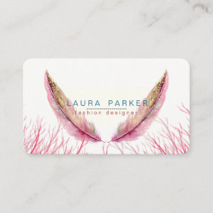 Carte De Visite Plumes roses Aquarelle Boho Girly Chic