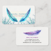 Carte De Visite Plumes turquoise Aquarelle Boho Plage Turquoise (Devant / Derrière)