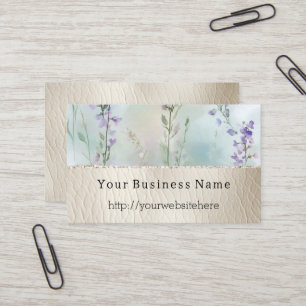 Carte De Visite Plutôt Violet Floral & Crème Faux Cuir