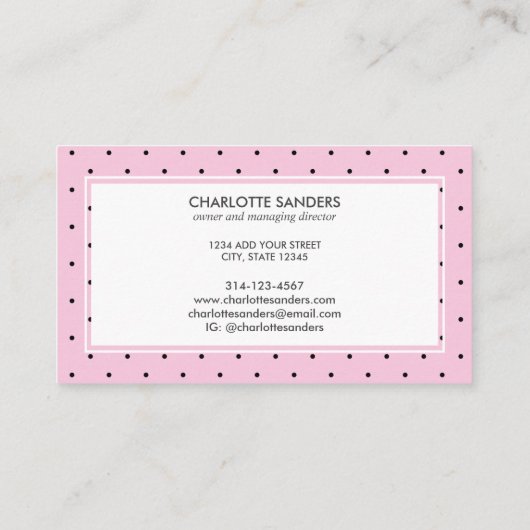 Carte De Visite Pneuka rose vif point script tendance (Dos)