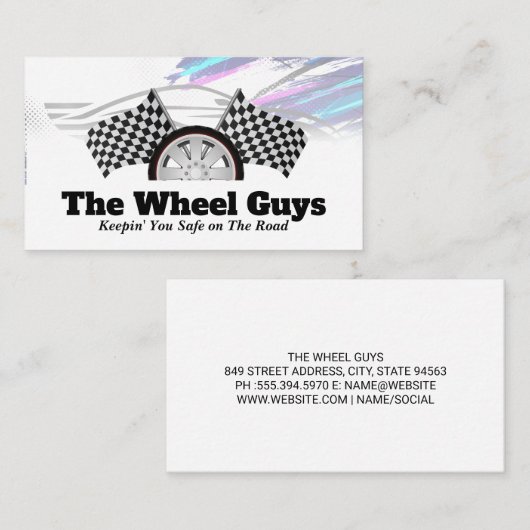 Carte De Visite Pneus auto À damiers Drapeau de course (Devant / Derrière)