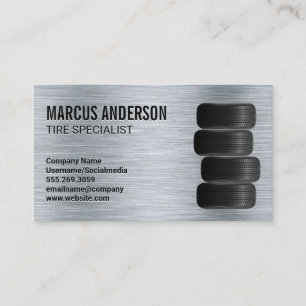 Carte De Visite Pneus de voiture   Arrière - plan brossé métalliqu