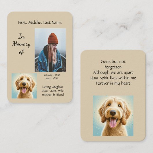 Carte De Visite Poche Memorial Keepsaké Golden Doodle Chien (Devant / Derrière)