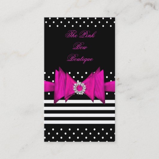 Carte De Visite Poche rose Point rose noir rayure rose diamant Bow (Devant)