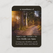 Carte De Visite Pocket Keepsaké Memorial Nature Path Trail Trees (Dos)