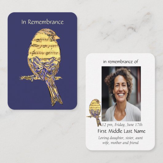 Carte De Visite Pocket Keepsaké mémorial Se souvenir de musique So (Devant / Derrière)