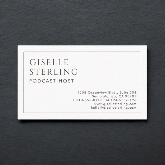 Carte De Visite Podcast Host Luxury Minimalist Black White