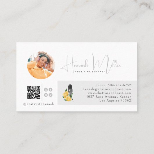 Carte De Visite Podcast moderne Illustré Photo QR Code (Dos)
