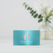 Carte De Visite Podiatriste Massage Pied Turquoise & Or Rose (Debout devant)