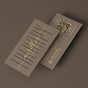 Carte De Visite Podologue Physiothérapeute Élégant Taupe QR