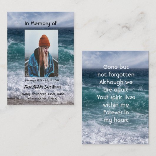 Carte De Visite Poem Memorial Keepsake Ocean Sea Beach (Devant / Derrière)