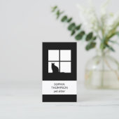 Carte De Visite Poète assis Noir Blanc Chat Moderne Plain Vertical (Debout devant)