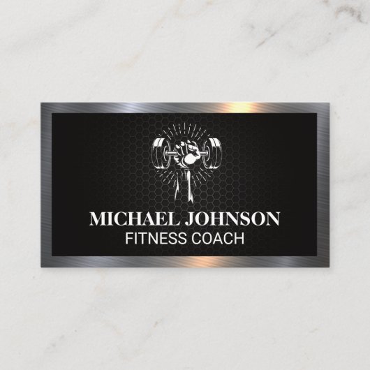 Carte De Visite Poids de levage | Fitness | Bordure métallique (Devant)