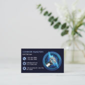 Carte De Visite Poignée Bleu Éclair Électricien (Debout devant)