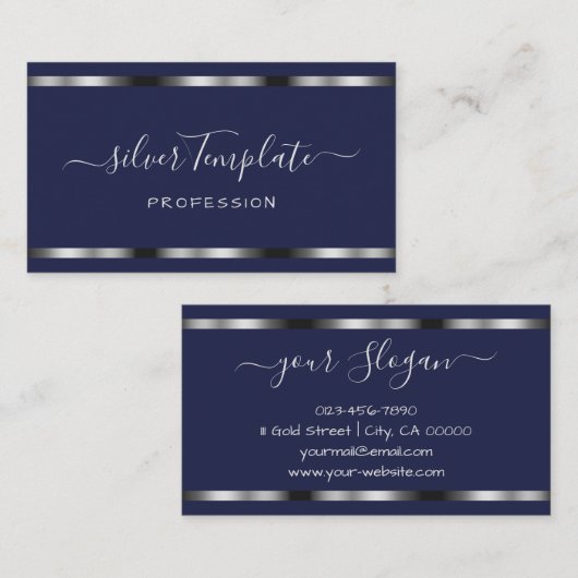 Carte De Visite Poignée de signature en argent de luxe Police Chic (Devant / Derrière)