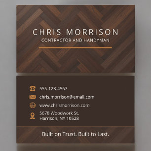 Carte De Visite Poignée de texture en bois et entrepreneur général