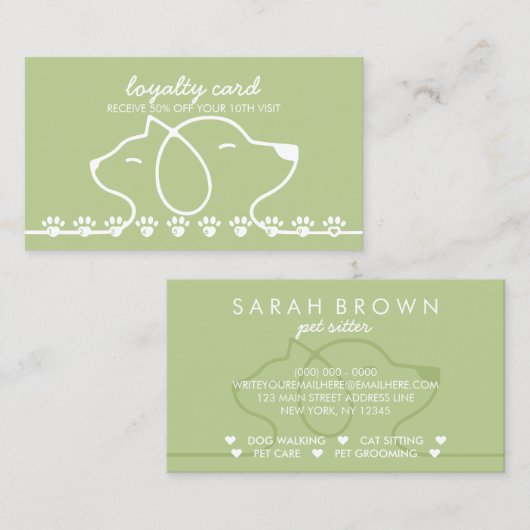 Carte De Visite Poings Punch rabais Loyauté Green Chat Chien (Devant / Derrière)