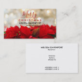 Carte De Visite Poinsettias rouges avec Golden Bokeh Joyeux Noël (Devant / Derrière)