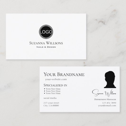 Carte De Visite Point noir clair simple avec logo et photo (Devant / Derrière)