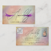 Carte De Visite Pointe de maquillage Lash QR LOGO Microblade Purpl (Devant / Derrière)
