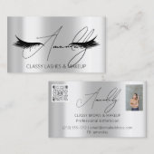 Carte De Visite Pointe de maquillage Lash QR LOGO Microblade Silve (Devant / Derrière)