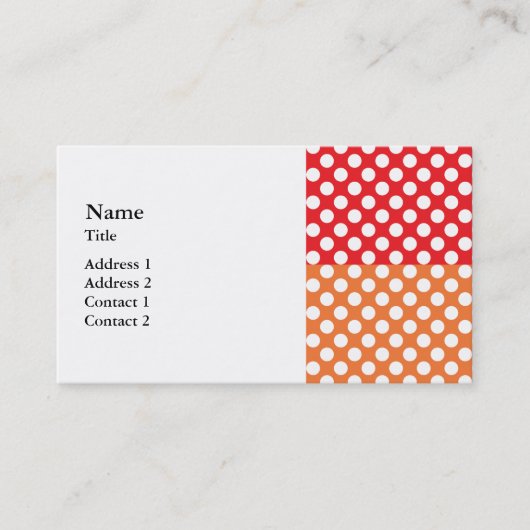Carte De Visite Pointe Polka blanche, rouge et orange (Devant)