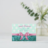Carte De Visite Pointe Polka turquoise et blanche avec Bow rose et (Debout devant)