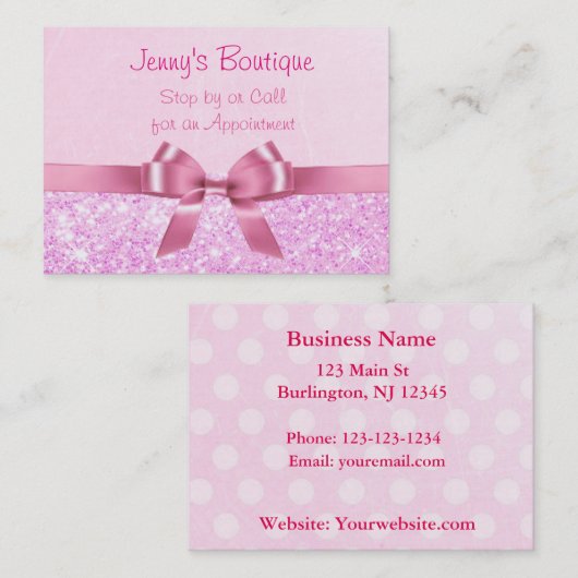 Carte De Visite Pointe rose et blanche avec poitrine rose et Parti (Devant / Derrière)