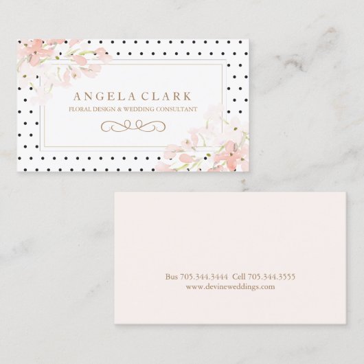 Carte De Visite Pointer les points et les fleurs d'aquarelle rose (Devant / Derrière)