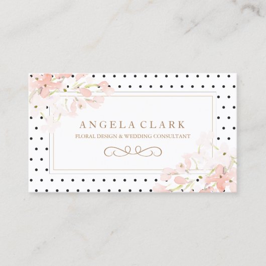 Carte De Visite Pointer les points et les fleurs d'aquarelle rose (Devant)