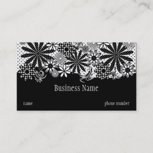 Carte de visite pointillé noir et blanc de fleurs