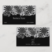 Carte de visite pointillé noir et blanc de fleurs (Devant / Derrière)