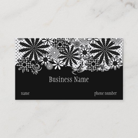 Carte de visite pointillé noir et blanc de fleurs (Devant)