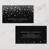 Carte De Visite Points Confetti Faux Silver Foil Noir moderne (Devant / Derrière)