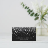 Carte De Visite Points Confetti Faux Silver Foil Noir moderne (Debout devant)