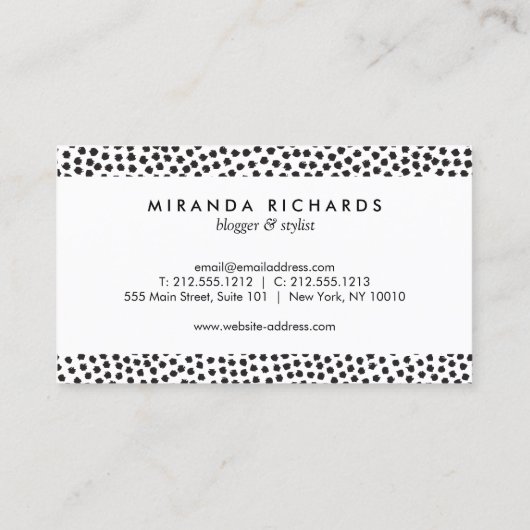 Carte De Visite Points Confetti Noir Luxe avec Bar Or (Dos)