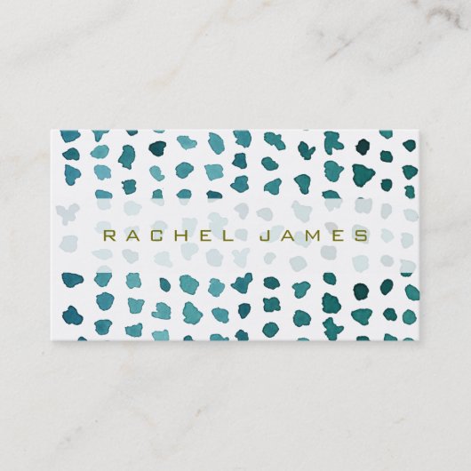 Carte De Visite Points d'aquarelle blanc et vert chic (Devant)