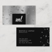 Carte De Visite Points de confetti argent moderne et élégant (Devant / Derrière)