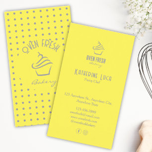 Carte De Visite Points de texte gris jaune Cupcake Boulangerie