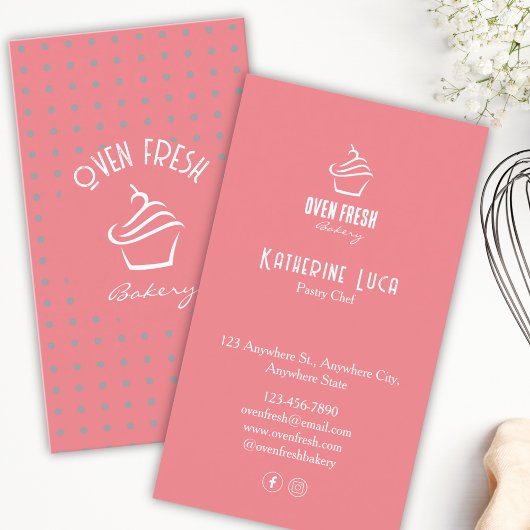 Carte De Visite Points de texte rose blanc Cupcake Boulangerie