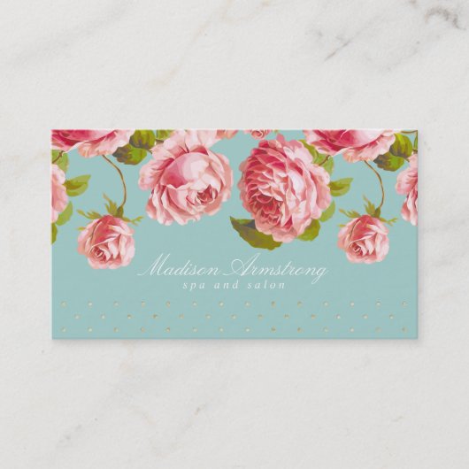 Carte De Visite Points élégants d'or et roses roses faits sur (Devant)