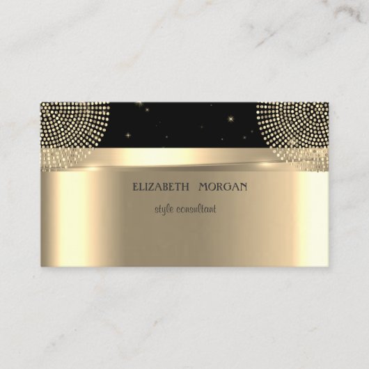 Carte De Visite Points Élégants et Professionnels Modernes Or, No (Devant)