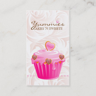 Carte De Visite Points roses de glaçage de petit gâteau de coeurs