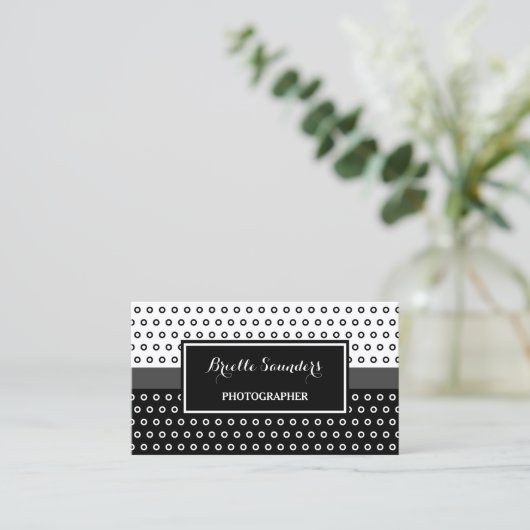 Carte De Visite Points simples Noir et Blanc avec bande grise (Debout devant)