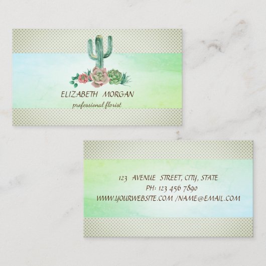 Carte De Visite Points Succulents de cactus à bande élégante (Devant / Derrière)
