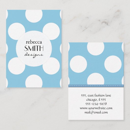 Carte De Visite Pois Bleus, Motif Pointe Polka, Points, Pointe (Devant / Derrière)