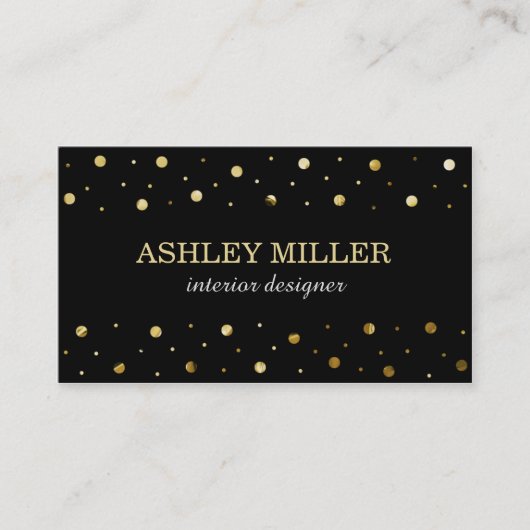 Carte De Visite Pois de la feuille noire et or moderne (Devant)