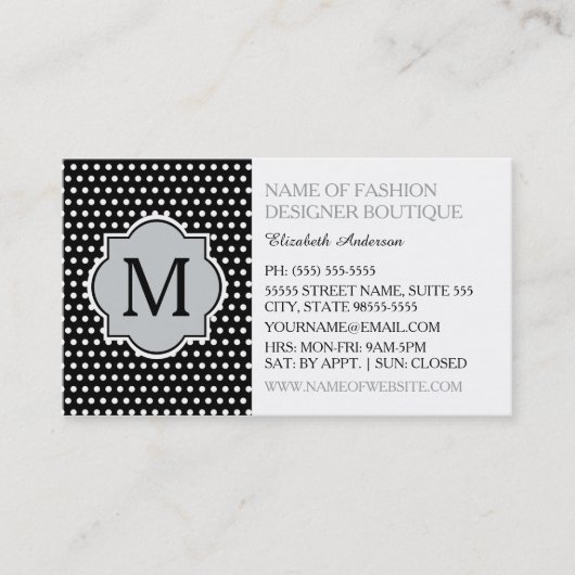 Carte De Visite Pois Noirs mignons Avec Boutique Monogramme Fille (Devant)